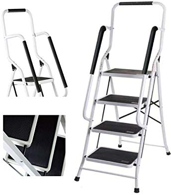 Escabeau pliable à 4 marches avec main courante - Huini - Charge maximale : 150 kg