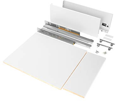 Emuca - Kit de cajón para cocina o baño con tableros incluidos y guias de extracción total con cierre suave, altura 178 mm para módulo 450 mm y profundidad 500 mm, Blanco.