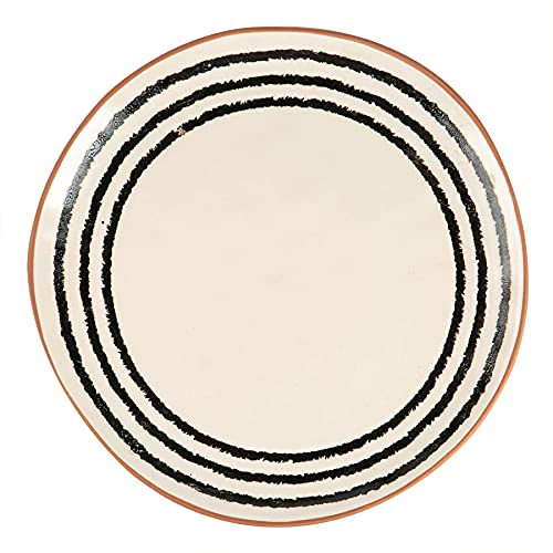Nicola Spring Stoneware Dinner Plate - Striped Rim - Pack of 1 - Ceramic Dining Tableware Patterned Plates Dishwasher & Microwave Safe Large Plates Crockery for Starters, Sides, Mains, Desserts