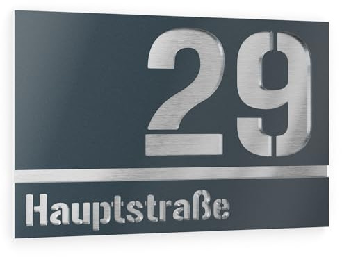 Graviers Design targhetta numero civico a due righe da esterno – 380x264 mm, antracite RAL 7016, acciaio inox V2A (AISI 304), personalizzabile