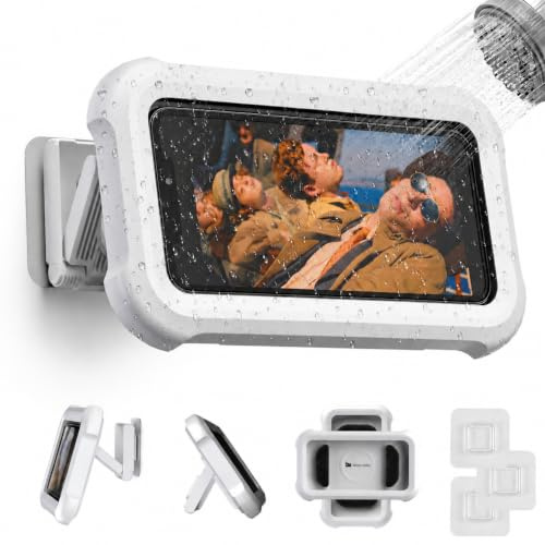 Mistriddle Waterproof Shower Phone Holder with 360° Rotation, Angle Adjustable, Wall Mounted Phone Holder for Bathroom Mirror Bathtub Kitchen, Up to 6.8 Inch (Upgraded)