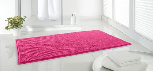 Quantum Interior Chenille Badematte 60x90 - moderner Microfaser Badvorleger in Trendfarben - schnell trocknend (Pink)