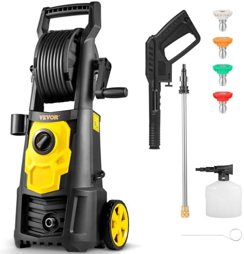VEVOR Electric Pressure Washer, 2000 PSI, Max 1.65 GPM Power Washer w/ 30 ft Hose & Reel, 5 Quick Connect Nozzles, Foam Cannon, Portable to Clean Patios, Cars, Fences, Driveways, ETL Listed