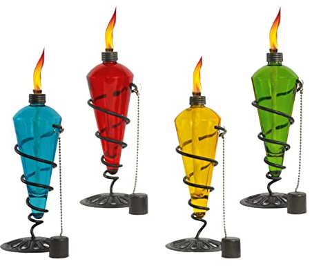 Westcharm 4 Pack 11 inch Assorted Color Tabletop Torch Light with Swirling Metal Stand for Outdoor Garden Lawn Patio Décor - Burning Oil/Lamp Fuel