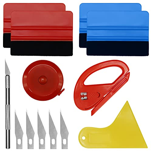 13 Pcs Car Vinyl Wrap Tool Kit, Wrap Squeegee Tool Kit Wallpaper Smoothing Tool Kit with Cutting Tool Felt Squeegee Hard Scraper for Car Wrapping and Install Wallpaper