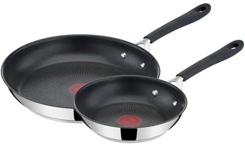 Tefal Jamie Oliver Quick & Easy Stainless Steel E303S244 2-Piece Induction Frying Pan Set, Silver, 20 & 28 cm
