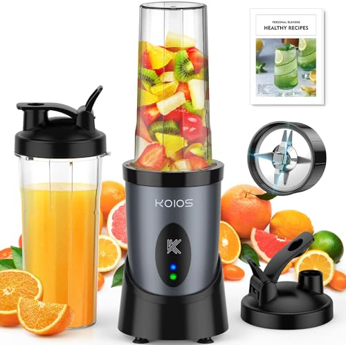 KOIOS Smoothie-Mixer, 900 W, persönlicher Mixer für Smoothies und Smoothies mit 2 tragbaren, BPA-freien Mixer-Flaschen und Deckel zum Mitnehmen, Mixer mit einer Portion für Säfte, Lebensmittel