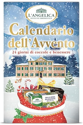L'Angelica Calendario dell'Avvento 2023, 24 Giorni di Benessere, Cofanetto con 24 Tisane Miste tra cui Tisane a Freddo, Tisane Calde, Emozioni al Cacao, Tisane Filtro Latte