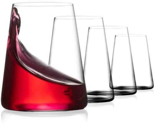 BENETI German Made Stemless Wine Glasses set 4 | Premium 17oz Stemless Wine Glass | Crystal Glass Cups For Red & White Wine, Modern Durable Drinking Glasses, Gift Idea for Men or Women