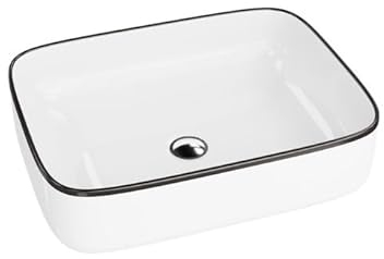 LAVITA Aufsatzwaschtisch Galera Black Line Aufsatzwaschbecken Rechteckig Waschbecken ohne Überlauf und Hahnloch Aus hochwertigem Porzellan Waschtisch Badkeramik Waschplatz 50,5x40x14 cm Weiß/Schwarz