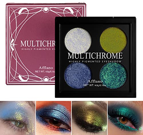 Afflano Multicromi Palette di Ombretti Glitterati, Pigmentato Multichrome Glitter Eyeshadow Palette, Oro Giallo Blu e Verde Duo Cromo Olografico Camaleonte Metallizzato Ombretto Glitter Occhi