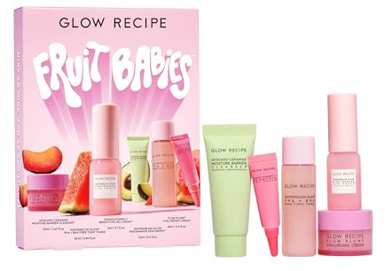 Glow Recipe Fruit Babies Skincare Kit - Gift Set with Ceramide Facial Cleanser + BHA Toner + Vitamin C Eye Cream + Hyaluronic Acid Cream + Niacinamide Dew Drops (5 Count)