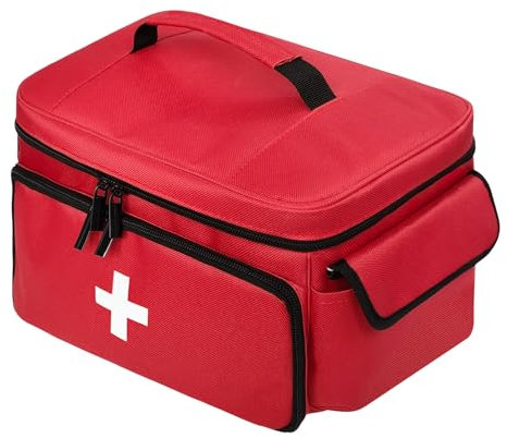 BOHEMIABY Tragbar Arzttasche Medizintasche, Luft Reiseapotheke Tasche, Arzttasche Hausbesuch, Tragebare Medikamententasche für Pflege, Medizintasche Reise Aufbewahrungstasche, Rot