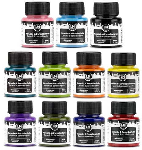 LM-Kreativ Porzellanfarbe Set 11 x 45 ml - Vivid Vision - Pastell Zauber - Spülmaschinenfest. Glas- und Keramikfarbe für Tassen Bemalen, Porzellan Bemalen, Kreative Projekte auf Glas & Ton