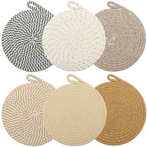 Omtofo 6 Stück Topfuntersetzer, Untersetzer Topf, Topfuntersetzer Baumwolle, 20cm Isolierte Platzset Runde Geflochtene Zum Kochen In KüChe Für KüChe SchüSsel Topf Pfannen Kanne Und Teller (6 Farben)
