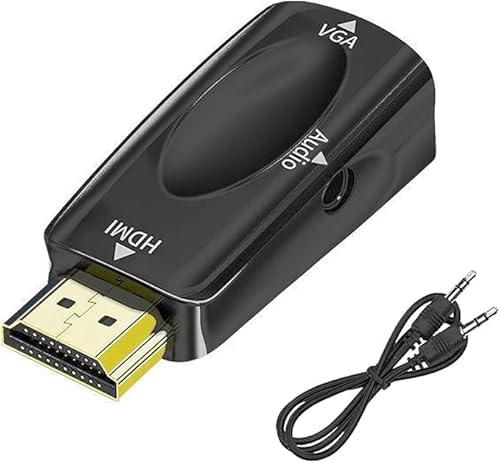 PKOUVOO Adaptador HDMI a VGA con Transmisión de Audio hdmi Macho a VGA Hembra Adaptador de 3,5mm Audio Contactos para PC, TV, Ordenadores Portátiles y Otros Dispositivos HDMI