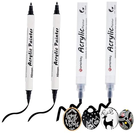 zurabini 4 PCS Black Acrylic Paint Pen, Fine Tip & Medium - Black Paint Marker for Rock Painting, Canvas, Wood, Ceramic, Glass, Fabric, Tire and Shoes - Acrylic Pens for Kids & Adults