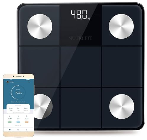 NUTRI FIT Smart Bathroon Scale with Body Fat BMI Water, Body Composition Analyzer Health Monitor, Free App, LED Display, 28 * 28cm,180KG/400lb-Black