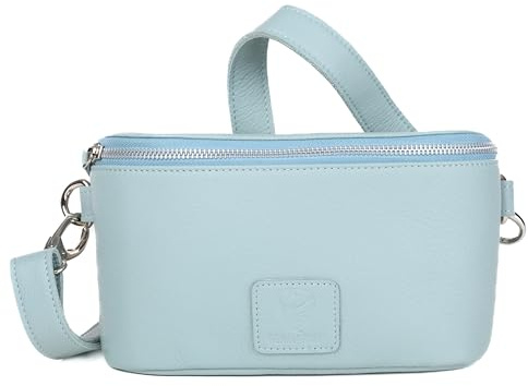 GERMANUS Gürteltasche Mika Crossbody Bag, Bum Bag, Bauchtasche, Umhängetasche, Tasche Leder Hellblau