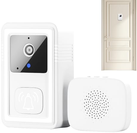 Cámara de timbre WiFi inteligente: timbre de video inalámbrico de alta definición, soporte adhesivo | Instalación fácil con visión nocturna para pisos, apartamentos, alertas de movimiento de casas par