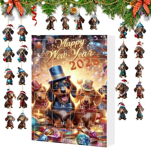 Tax jul advent, 2025 jul 24 dagar hundkalender, 2D söta hängen, för december entré öppen spis dörr fönster träd vardagsrum sovrum tonåringar barn