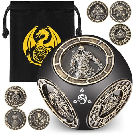 Dés à Faire Tourner du Bout des Doigts pour D&D, Set de 7 dés en métal, avec Pochette de Rangement Logo Dragon, Cube en Relief 3D, dés pour Jeu de rôle D&D, Accessoire de Jeu de société, cuivre Noir