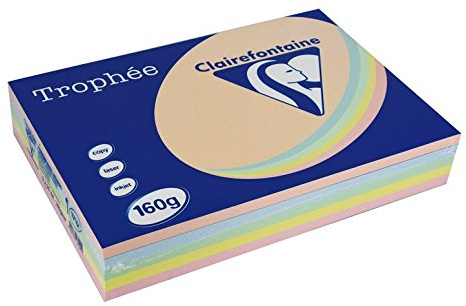 TROPHÉE Ramette 250 Feuilles Papier 160g A4 210x297 mm Certifié FSC Assorti Pastel