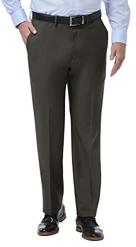 Haggar Mens Premium Comfort Classic Fit Flat Front Expandable Waist Dress Pants, Charcoal, 38W x 29L US