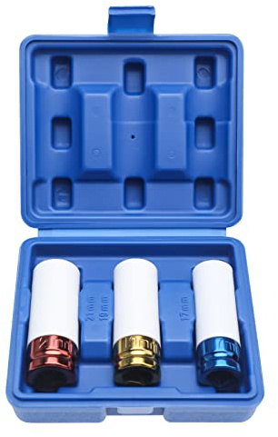 FreeTec 1/2 Inch Drive Wheel Socket Set, 17mm 19mm 21mm Impact Wheel Nut Socket Set Thin Wall Metric Deep Impact Driver Socket Sets