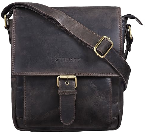 STILORD 'Nevio' Herrentasche Leder Umhängetasche kleine Messenger Bag elegante Handtasche im Vintage Design Schultertasche für 10.1 Zoll Tablet iPad echtes Leder, Farbe:dunkel - braun
