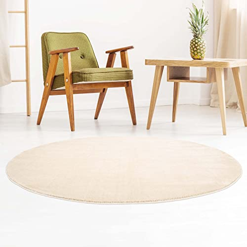 Taracarpet Designer-Teppich Galant Flauschige Flachflor Teppiche fürs Wohnzimmer, Esszimmer, Schlafzimmer oder Kinderzimmer weich und Schadstoffgeprüft Natur weiß 150x150 cm rund