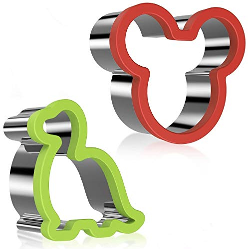 AVANA Edelstahl Ausstechformen Sandwich Cutter Plätzchen Maus Dinosaurier Weihnachten Komfortable Kunststoff Oberfläche Keks Ausstecher für Kinder - 2er Set