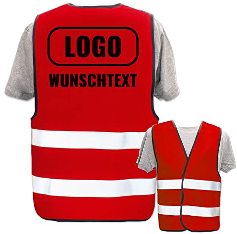 PixiPrints.com Hochwertige Warnweste mit Leuchtstreifen * Farbe: Rot (M/L) * OHNE Druck * Markenwesten * Klettverschluss