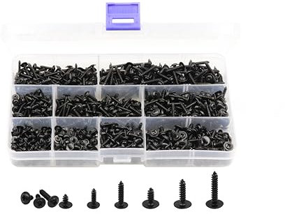 LBY 900pcs M2.3 M2.6 M3 Phillips Truss Head Self Tapping Screws, Wafer Head Screws, Pan Head with Washer Screw 9 Sizes Self Tapping Screws Assortment Kit, Carbon Steel Blacking