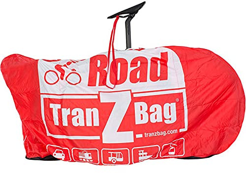 TranZbag ROAD cykeltransportväska, transportskydd för 28″ hjul (för cross- och grushjul, hopfällbar, minimal packstorlek, axelrem, dubbel dragkedja), röd