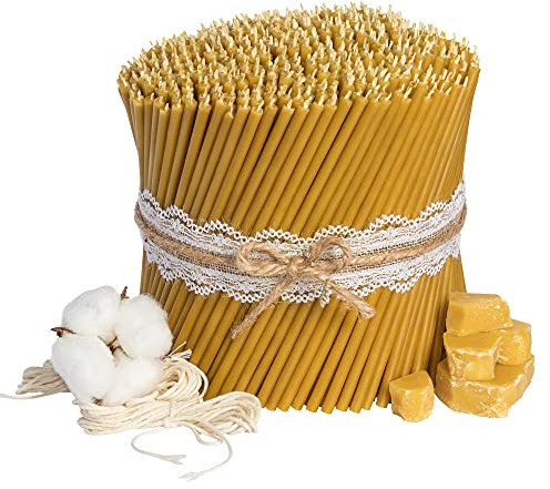 Diveevo Kirchliche Bienenwachskerzen №140-700 Stk. I hochwertige Ritualkerzen L-16 cm Ø-5,0 mm I 30 Min Brenndauer in honigelb I 2 kg dünne Griechische Kerzen tropf- & rauchfrei