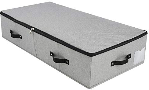 Starre zusammenklappbare Stoffunterbett-Aufbewahrungsbox mit Griffen, Reißverschlussdeckel, Decken Kleiderdecken Aufbewahrungsbehälter für Schlafzimmer und Kleiderschrank, 90 × 42 × 18 cm, Dunkelgrau