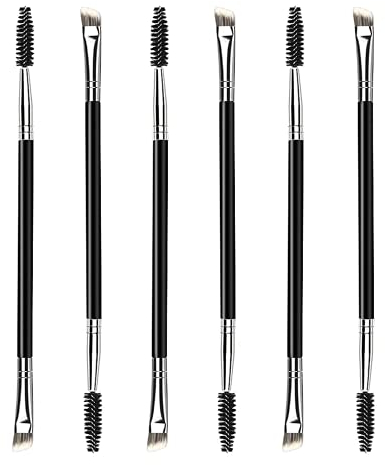 6 Stück Augenbrauen Pinsel Dual Endete, Abgewinkelte Augenbrauen Bürste und Spoolie Bürste Mini Wimpernbürste, Augenbrauenpinsel Wimpernbürstchen, Für Gestaltung, Hinzufügen von Pulver, Farbe und Gel