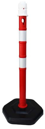 Delineator Post - 100CM | Red Traffic Safety Bollard | Reflective Channelizer Post with Weighted Base & Threaded Socket | Plastic Parking Barrier Post for Road Safety, Construction Sites, Warehouses