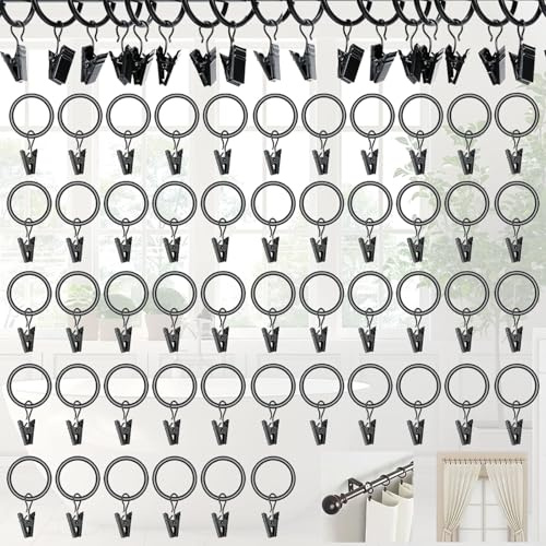 SUpoetry 50 Pezzi Metallo Decorativo Drappeggio Finestra, Occhielli a Clip Per Tende, Metallo Ganci Per Tende 25mm Diametro Interno, Anelli Per Tende Con Clip Per Doccia Stendibiancheria (Nero)