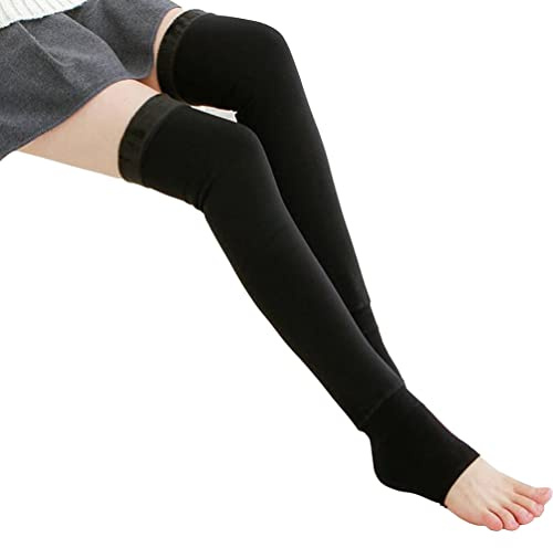 1 par de calentadores de piernas de punto de 20 pulgadas de largo, calentadores térmicos de rodilla por encima de la rodilla hasta el muslo, calcetines sin pies(negro)