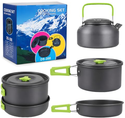 aiGear Camping Cooking Set/Cooking Mess Kit Green Aluminum