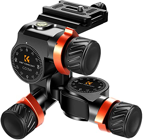 K&F Concept 3-Wege-Neiger, Geared Tripod Head, CNC Process Aluminum Alloy Getriebeneiger für Kamerastative, Fotozubehör für Content Creation, Professionelle Fotografie