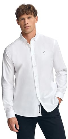 Polo Club Camisa Oxford Blanca de Hombre con Logo Bordado 100% algodón