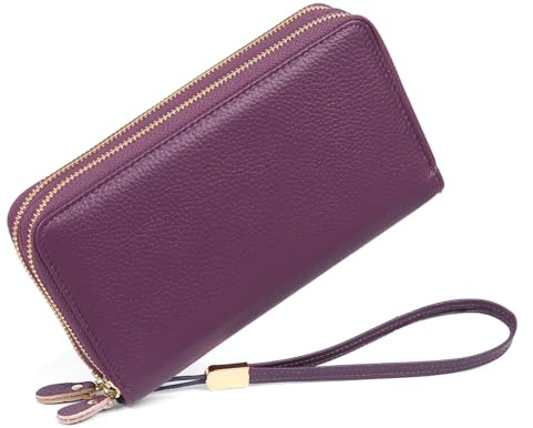 SENDEFN Geldbörse Damen Leder Groß und im Langformat, Portemonnaie Doppeltem Reißverschluss, Geldbeutel Damen mit RFID Schutz, Portmonee mit Reißverschluss Münzfach und Vielen Fächern