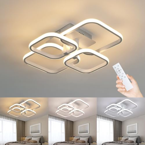 Comely LED Ceiling Lamp 48W 5400LM Dimmable with Remote Control 3000K-6500K | 4 Square LED Ceiling Light, Ceiling Light Fixture for Bedroom Hallway Office Kitchen Living Room