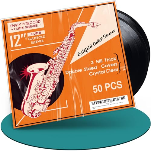 ENVLY Skyddsfodral för vinylskivor 12 tum 50 styck - Gatefold LP-skydd för dubbelalbum - 75µm klara polypropen vinylfodral - genomskinliga fodral för skivcover