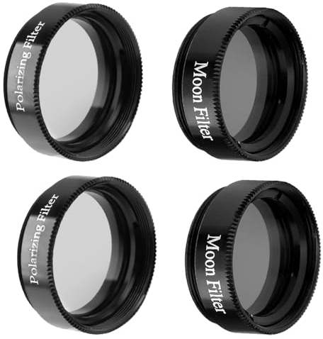 Starboosa Juego de filtros oculares de telescopio de 1.25 pulgadas, experiencia de observación de estrellas mejorada con filtros polarizadores y lunares, marcos de aluminio, juego de 4 filtros
