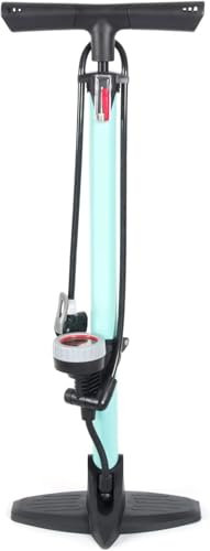 Biker - Pompa Bici Ad Alta Pressione Verticale, Pompa Per Bicicletta Con Impugnatura Ergonomica, Sistema Anti-perdite Alta Pressione, Pompa Bicicletta Con Manometro, Munito Di Accessori (Celeste)
