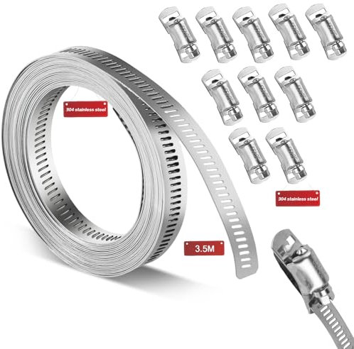 Abrazaderas de manguera de 3,5 M de acero inoxidable, abrazaderas de manguera para tubería de agua, gas, automoción, manguera de vacío, juego de abrazaderas de manguera, con 10 abrazaderas de tornillo